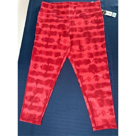 Ideology Plus Size Red Tie-Dyed High Rise Reversible Cropped Leggings Size 2X - Picture 1 of 11